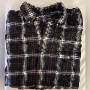 Ralph Lauren Navy and Red Plaid Flannel Button Up Long Sleeve Shirt